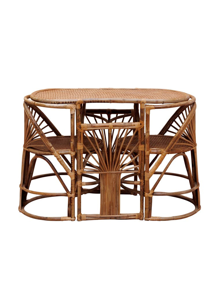 Ratan oval table & 2 chairs