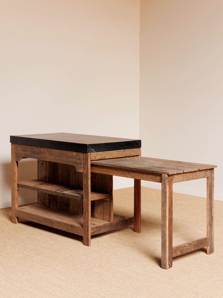 Black marble counter with sliding table