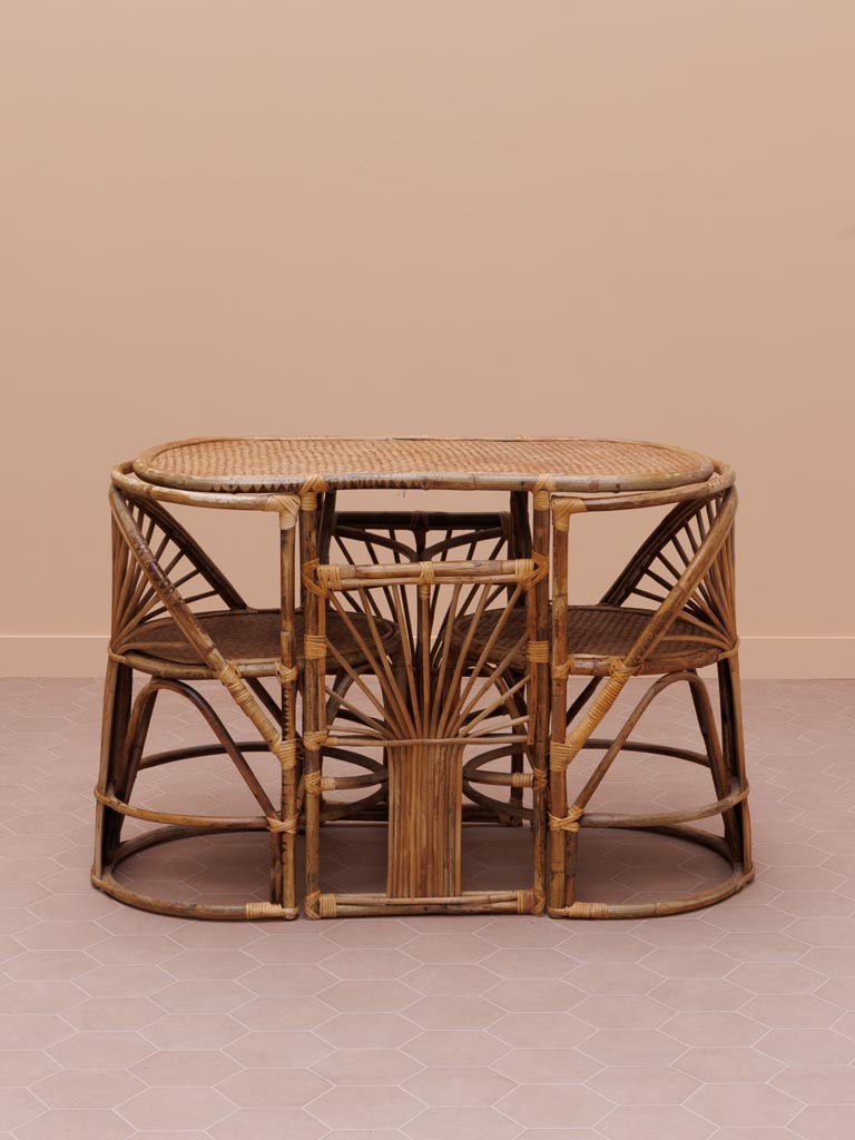 Ratan oval table & 2 chairs
