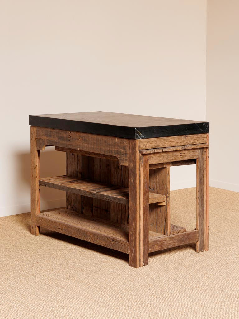 Black marble counter with sliding table