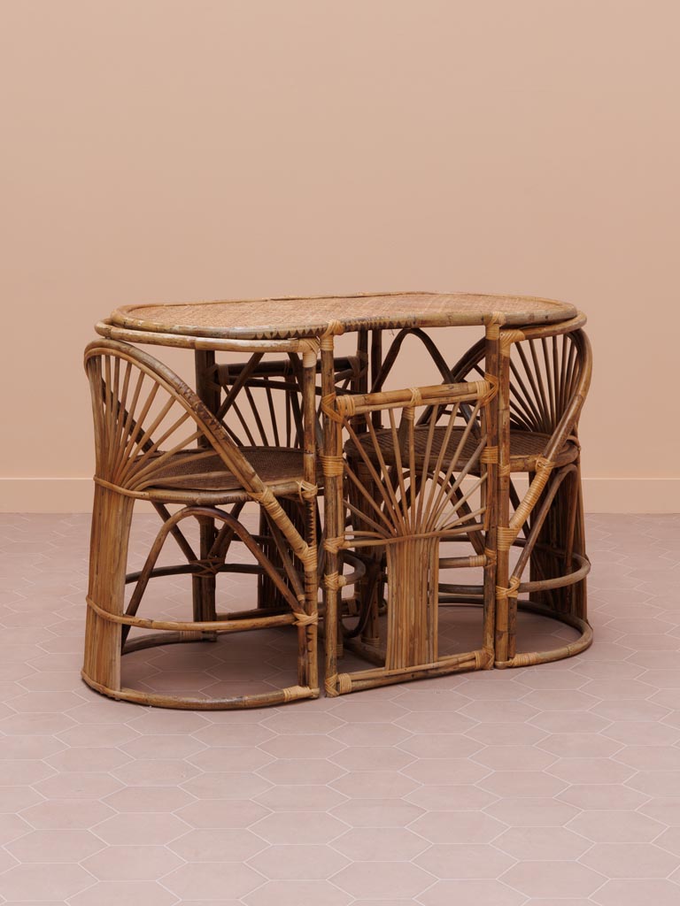 Ratan oval table & 2 chairs