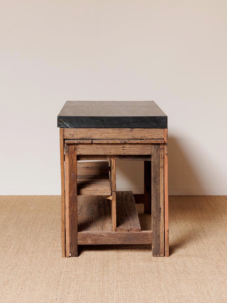 Black marble counter with sliding table
