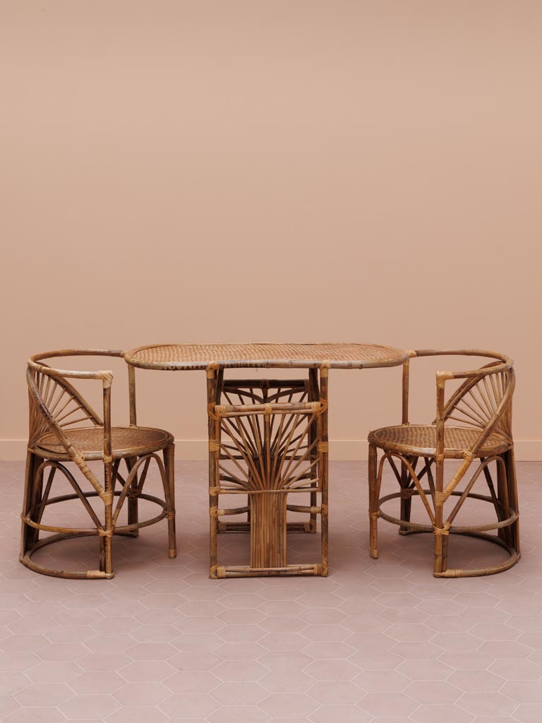 Ratan oval table & 2 chairs