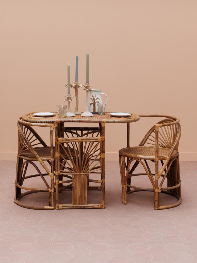 Ratan oval table & 2 chairs