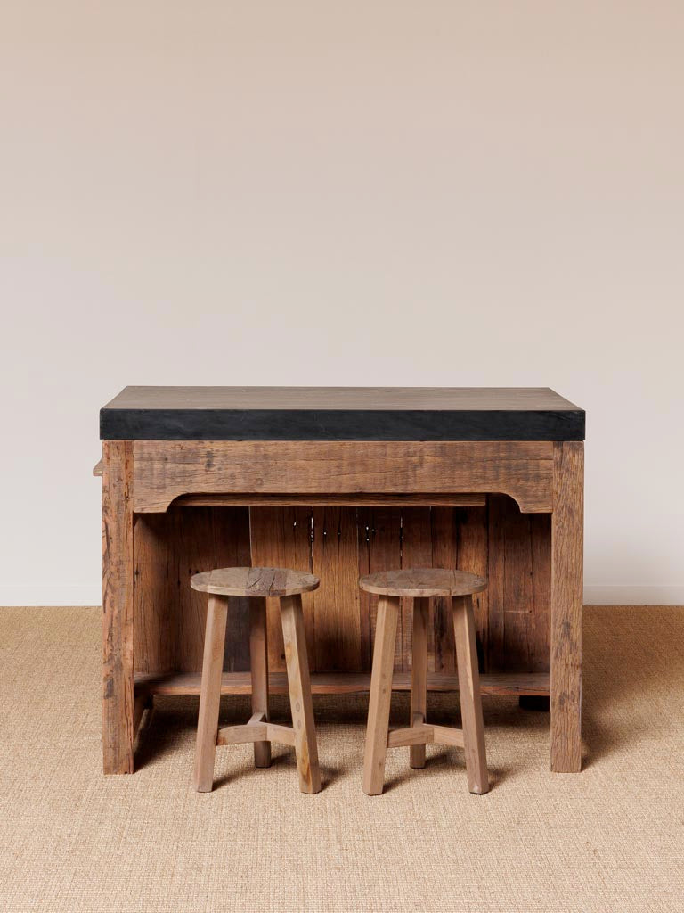 Black marble counter with sliding table
