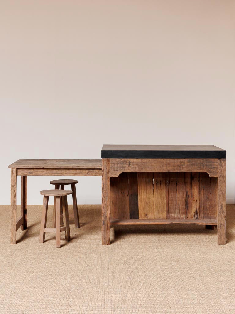 Black marble counter with sliding table