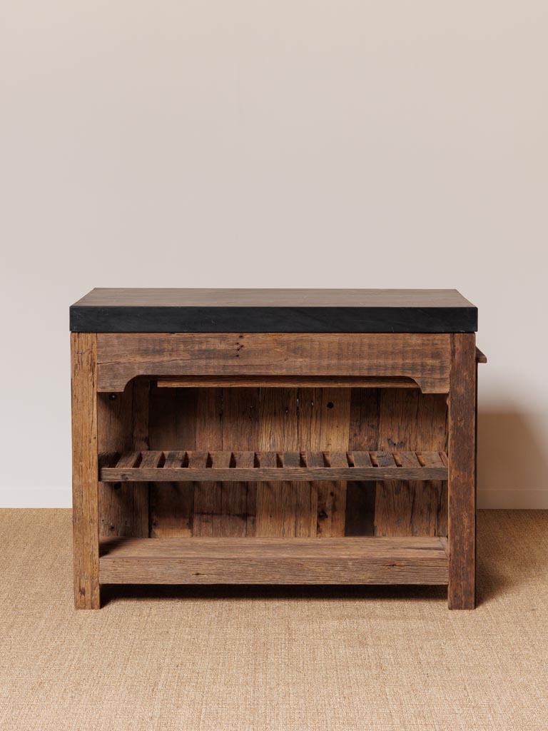 Black marble counter with sliding table